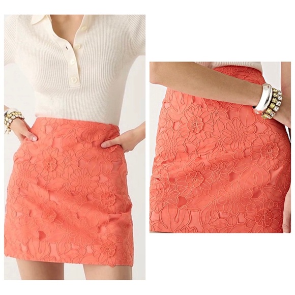 J. Crew Lace Appliqué Mini Skirt in Fire Lily Sz. 4 NWT - Picture 1 of 10